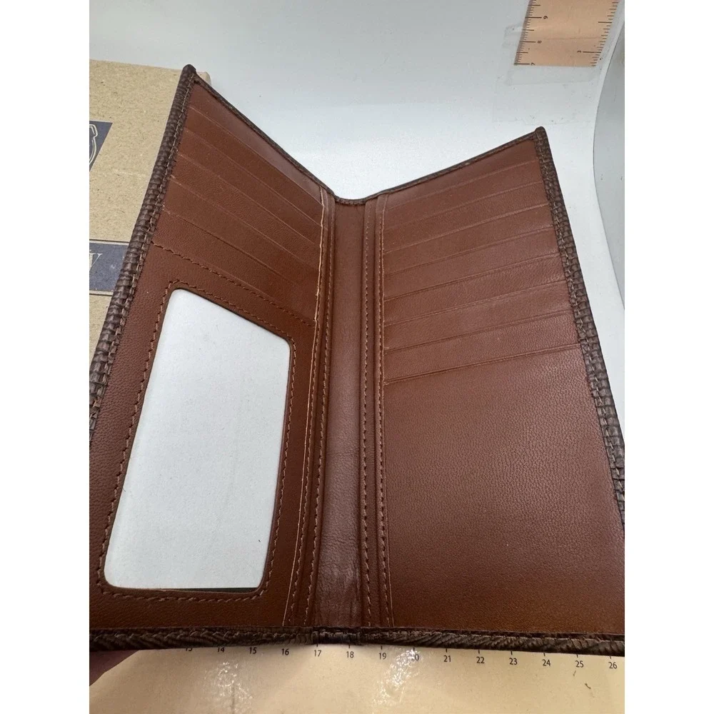Ranger Belt Company Mens Brown Lizard Embossed Leather Long Bifold Wallet NIB